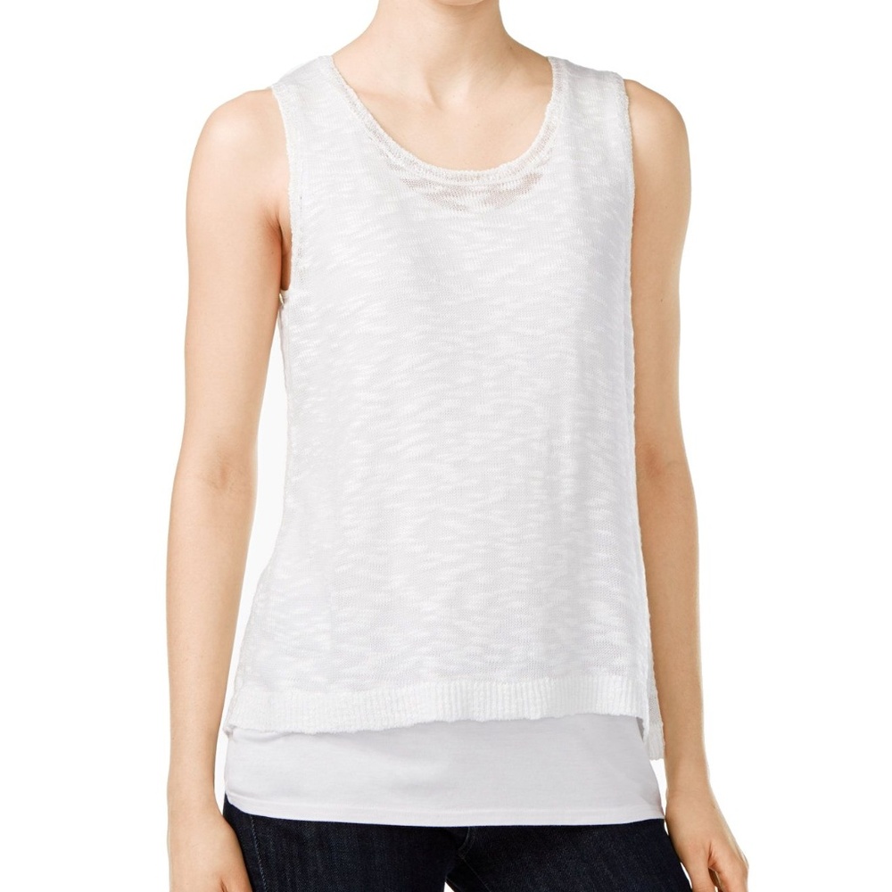 Kensie Sleeveless Scoop Neck Layered Knit Tank Top